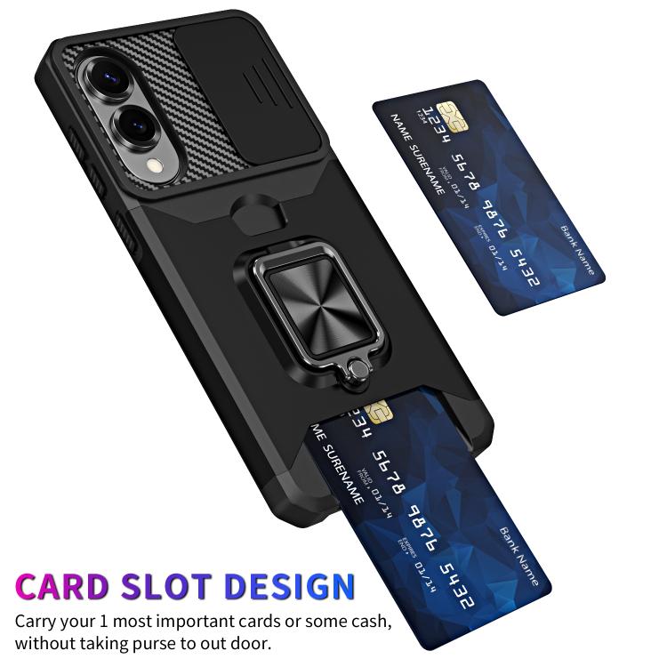 Funda de PC y TPU con ranura para tarjeta y protector de cámara para Samsung Galaxy S25 Edge 5G (negra)