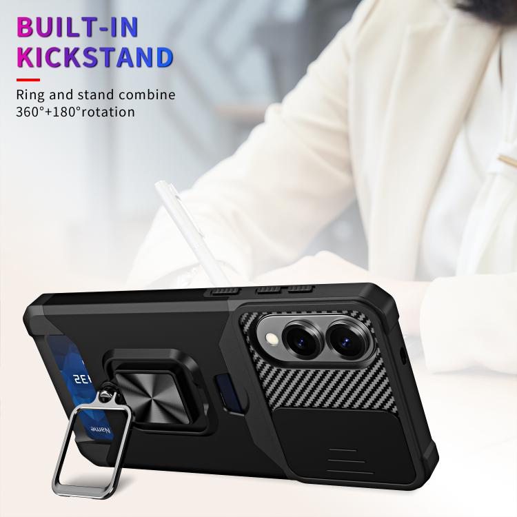 Funda de PC y TPU con ranura para tarjeta y protector de cámara para Samsung Galaxy S25 Edge 5G (negra)