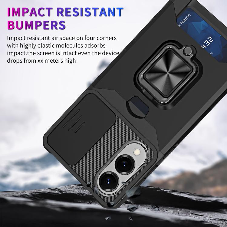 Funda de PC y TPU con ranura para tarjeta y protector de cámara para Samsung Galaxy S25 Edge 5G (negra)