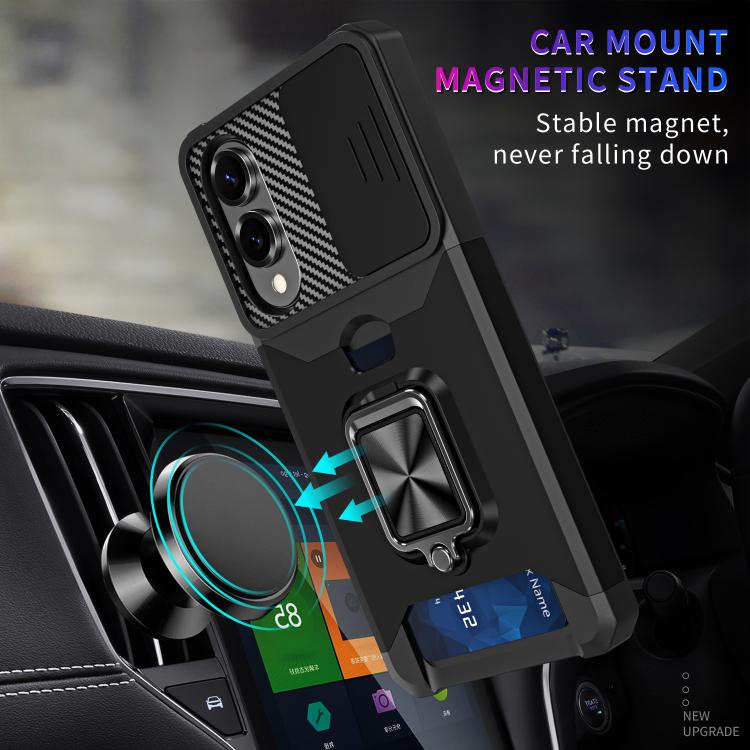 Funda de PC y TPU con ranura para tarjeta y protector de cámara para Samsung Galaxy S25 Edge 5G (negra)