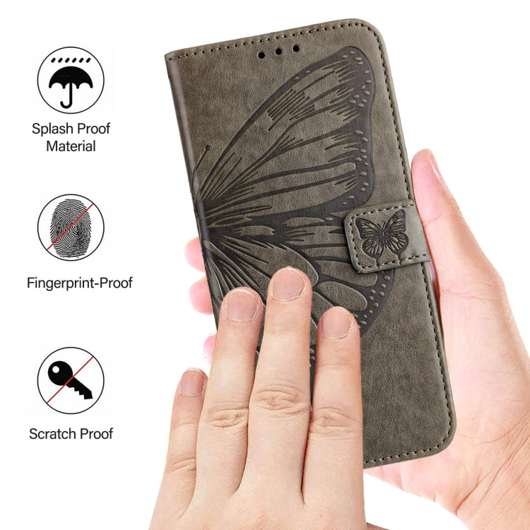 Funda de Cuero Cubot A10 Diseño Mariposa En Relieve (Gris)