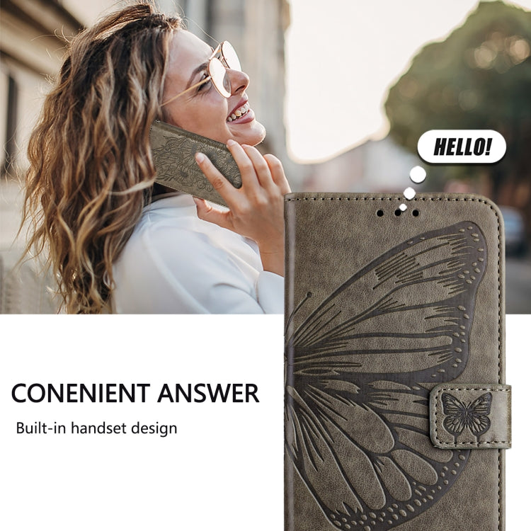 Funda de Cuero Cubot A10 Diseño Mariposa En Relieve (Gris)