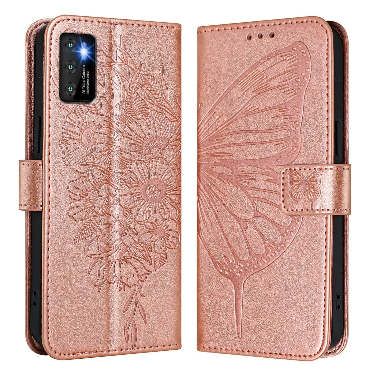 Funda de Cuero Cubot P50 Diseño Mariposa En Relieve (Oro Rosa)