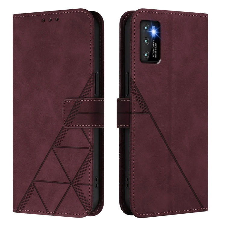 Funda de Cuero para Cubot P50 Crossbody con Tapa y Relieve 3D (Rojo Vino)