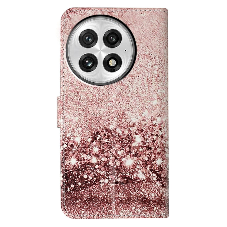 Funda de Cuero para OnePlus 13 con Patrón Mármol y Dibujo de Colores (Oro Rosa)