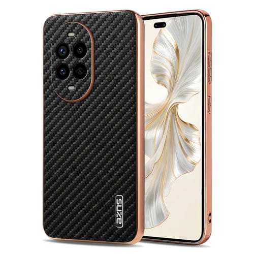 Funda para Teléfono Azns Huawei Nova 13 Pro con Textura de Fibra de Carbono y Borde Galvanizado (Negra)