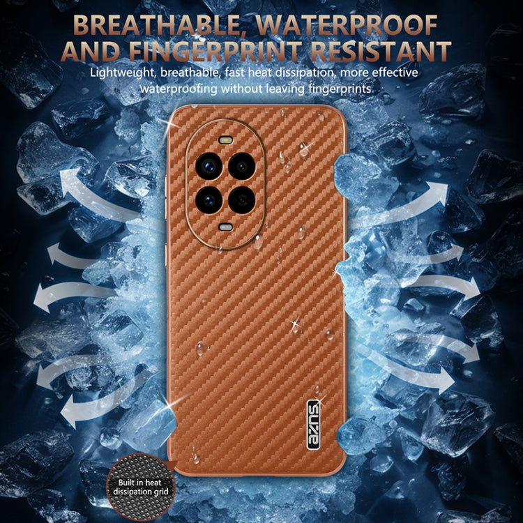 Funda para Teléfono Azns Huawei Nova 13 Pro con Textura de Fibra de Carbono y Borde Galvanizado (Negra)