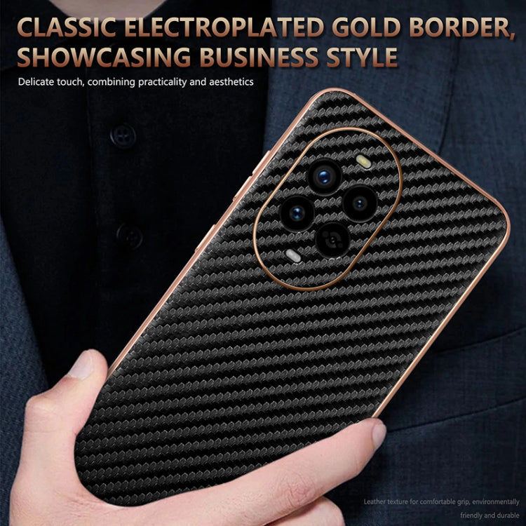 Funda para Teléfono Azns Huawei Nova 13 Pro con Textura de Fibra de Carbono y Borde Galvanizado (Negra)