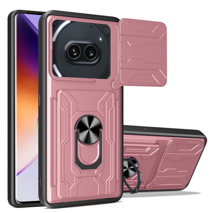 Funda híbrida TPU y PC con ranura tarjetas y Camshield para Nothing Phone 2A (Oro Rosa)