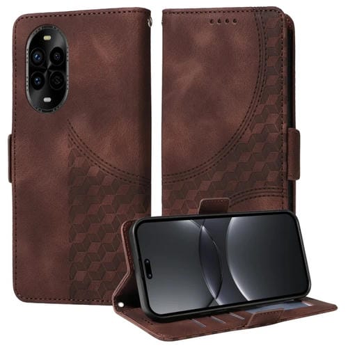 Funda de Cuero con Rombos en Relieve y Estrellas para Huawei Nova 13 Pro (Marrón)