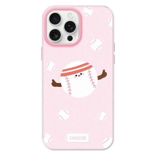 Funda híbrida TPU Policarbonato iPhone 16 Pro Max con Tacto Sedoso (Rosa Béisbol Deportivo)