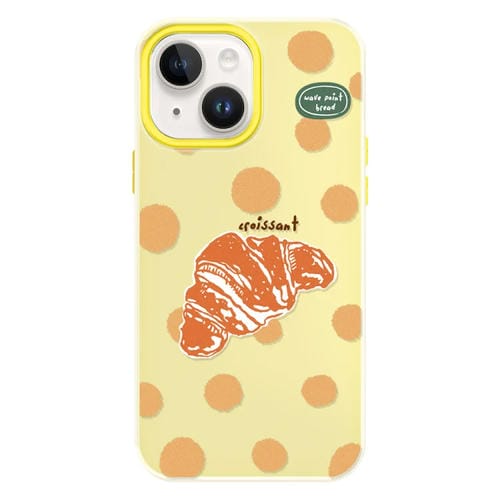 Funda híbrida TPU Policarbonato iPhone 14 Tacto sedoso (Croissant de Lunares Amarillos)