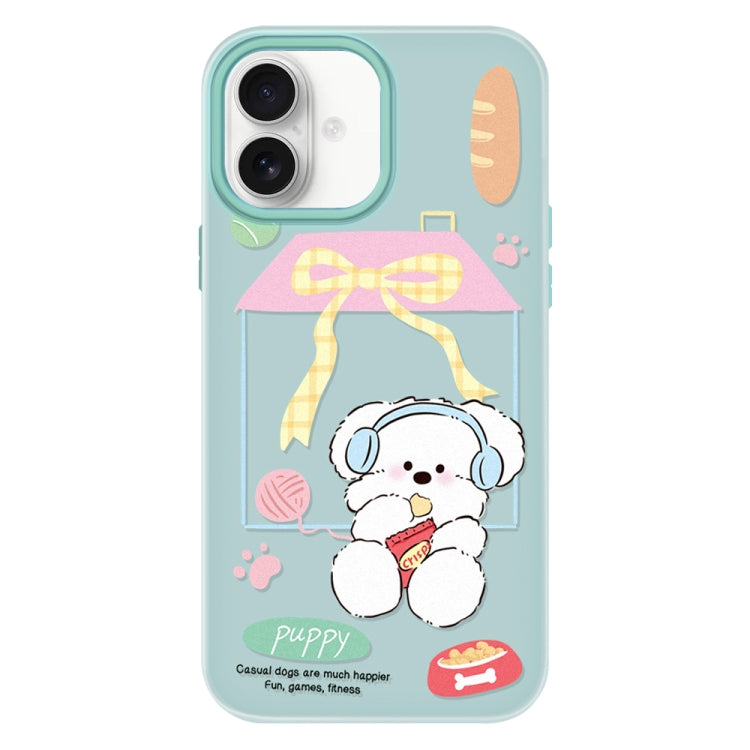 Funda híbrida TPU Policarbonato iPhone 16 Cachorro de Patatas Fritas (Verde Claro)