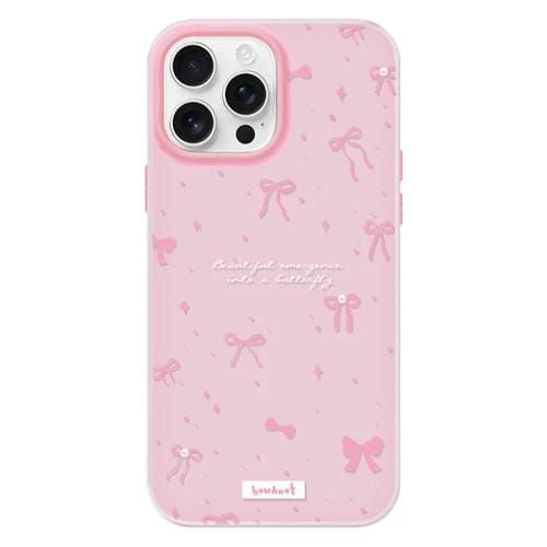Funda híbrida TPU y PC iPhone 14 Pro Tacto Sedoso (Love Bow Pink)