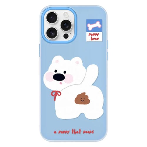 Funda híbrida TPU Policarbonato iPhone 13 Pro Max Cachorro Haciendo Caca (Azul)