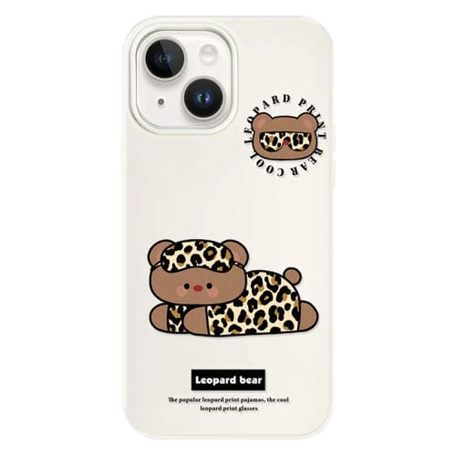 Funda híbrida TPU Policarbonato iPhone 13 con Tacto Sedoso (Oso Leopardo Blanco)