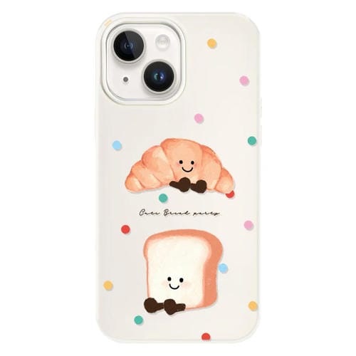 Funda híbrida TPU Policarbonato iPhone 15 Plus Pan con Lunares (Blanco)