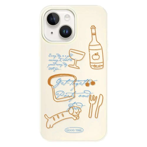 Funda híbrida TPU y PC Party Line Dog para iPhone 15 Plus (Blanco)