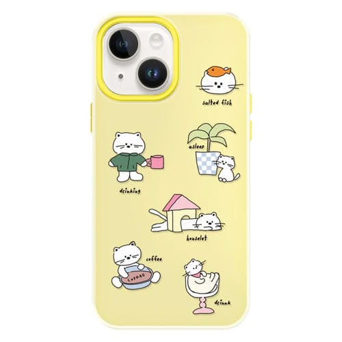 Funda híbrida TPU y PC iPhone 15 con Tacto Sedoso (Daze Cat Yellow)