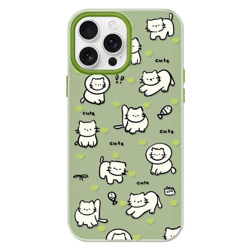 Funda híbrida TPU y PC iPhone 13 Pro Tacto de piel (Corazón Verde, Gato Verde)