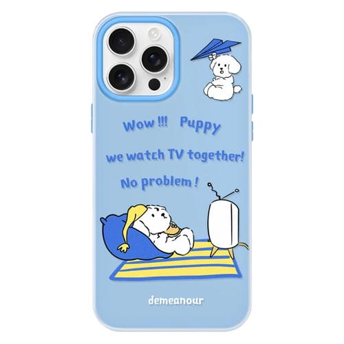 Funda híbrida TPU y Policarbonato iPhone 12 Pro Tacto de Piel (Tv Dog Blue)