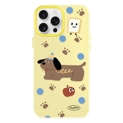 Funda híbrida TPU Policarbonato iPhone 16 Pro Max (Marrón Cachorro Amarillo)