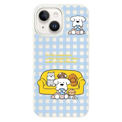 Funda híbrida TPU y PC para iPhone 14 Plus con diseño Familia de Perros (Blanco)