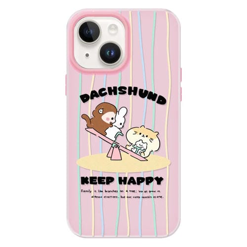 Funda híbrida TPU Policarbonato iPhone 14 con tacto de gelatina (Seesaw Animal Pink)