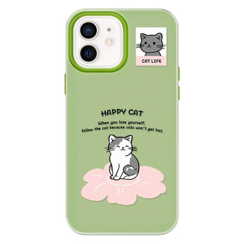 Funda híbrida TPU Policarbonato iPhone 11 Tacto Sedoso (Happy Cat Green)