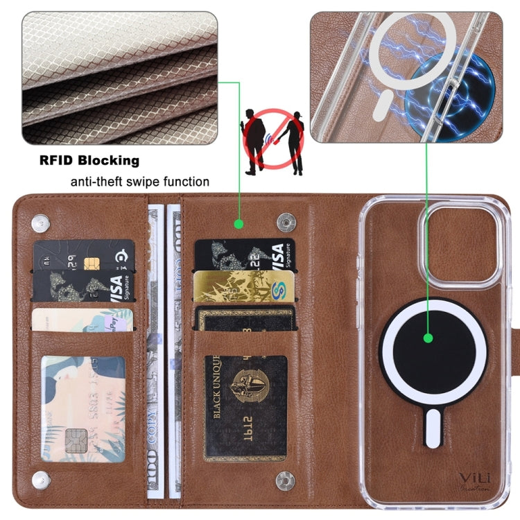 Funda de Cuero Vili Gvs-C Series para iPhone 14 Pro Max con Tapa Magnética Rfid Magsafe (Marrón)