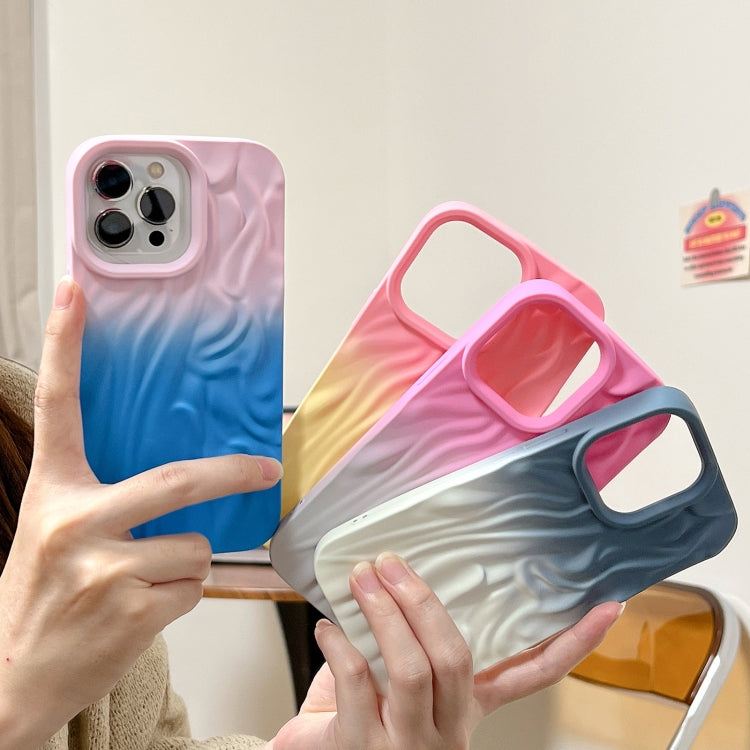 Funda TPU Esmerilada Textura de Piel Efecto Degradado Arrugas para iPhone 12 (Rosa Claro y Azul)