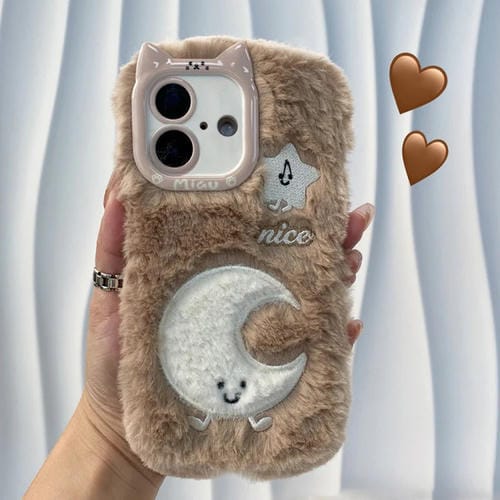 Funda de Silicona con Bordado de Peluche para iPhone 16 Plus (Luna)