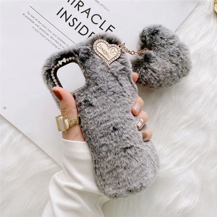 Funda de Silicona con Colgante y Diseño de Flores de Diamantes Dorados para iPhone 13 Pro Max (Gris)