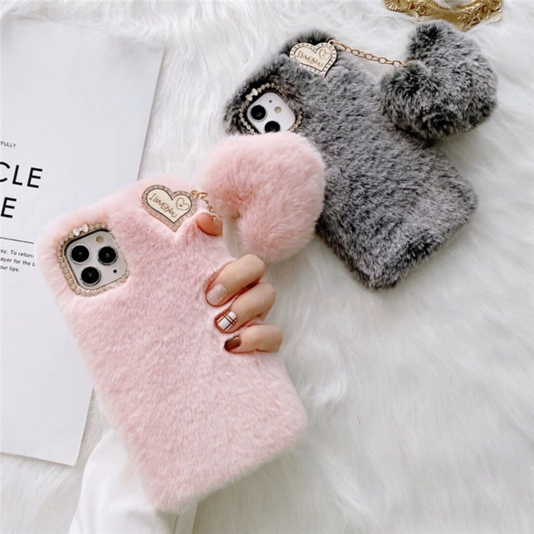 Funda de Silicona con Colgante y Diseño de Flores de Diamantes Dorados para iPhone 13 Mini (Rosa y Blanco)