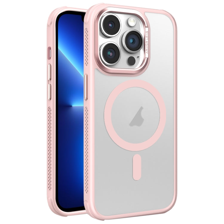 Estuche para teléfono Magsafe con marco de Lente de metal esmerilado y sensación de piel con enfriamiento lateral para iPhone 13 Pro (Rosa)