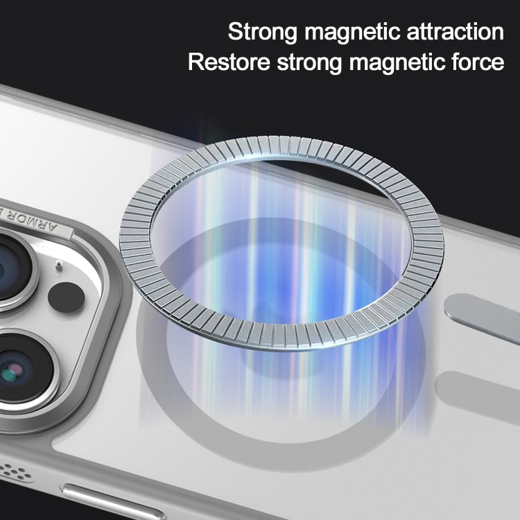 Estuche para Teléfono Magsafe iPhone 16 Plus Marco Lente Metal Esmerilado Sensación Piel Enfriamiento Lateral (Azul)