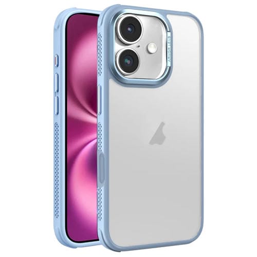 Estuche para Teléfono iPhone 16 Plus Marco de Lente Metal Esmerilado Sensación Piel Enfriamiento Lateral (Azul Cielo)