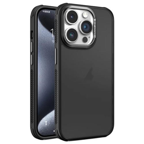 Estuche para Teléfono iPhone 15 Pro Marco de Lente Metal Esmerilado Sensación de Piel Enfriamiento Lateral (Negro)