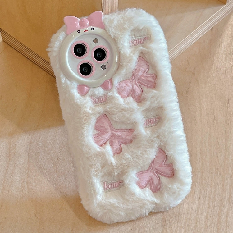 Funda TPU con Bordado de Felpa para iPhone 16 Pro (Lazo Beige)