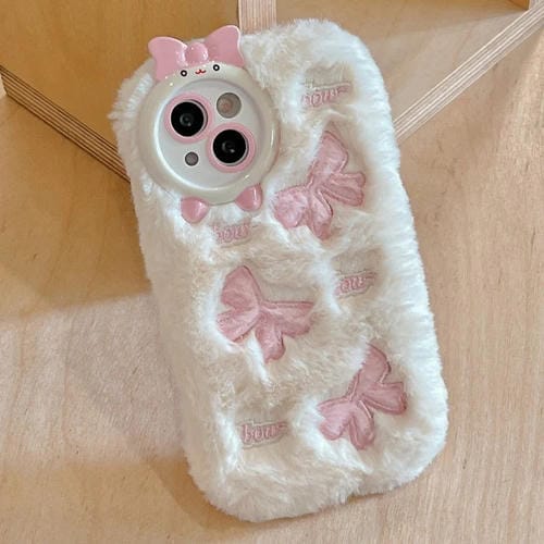 Funda TPU con Bordado de Felpa para iPhone 13 (Lazo Beige)