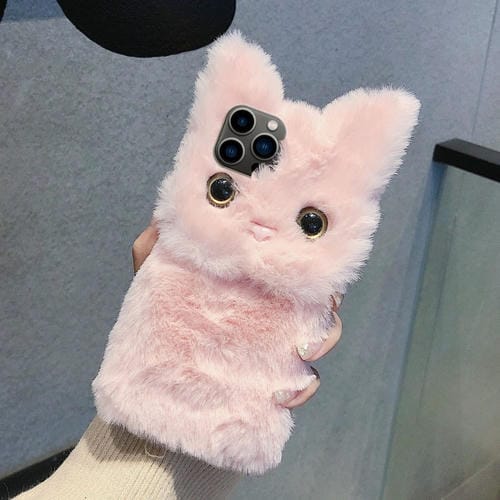 Funda para Teléfono iPhone 16 Pro Cobertura Total Gato Peluche 3D (Rosa)