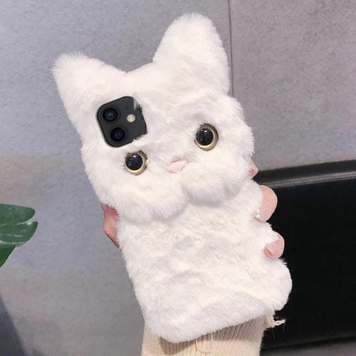 Funda para Teléfono iPhone 12 Mini Diseño Gato Peluche 3D Cobertura Total (Blanco)