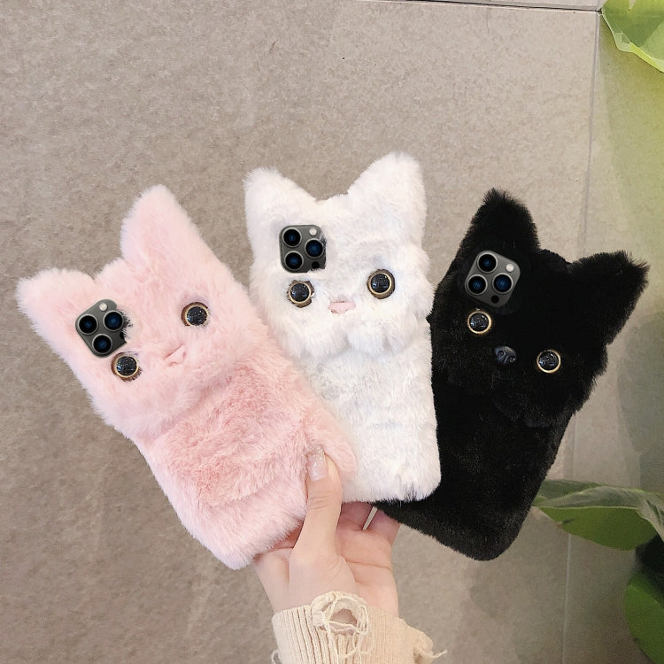Funda para Teléfono iPhone 14 Pro Diseño Gato Peluche 3D Cobertura Total (Blanca)
