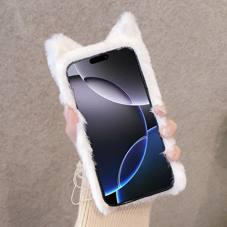 Funda para Teléfono iPhone 15 Pro Cobertura Total Gato Peluche 3D (Blanca)