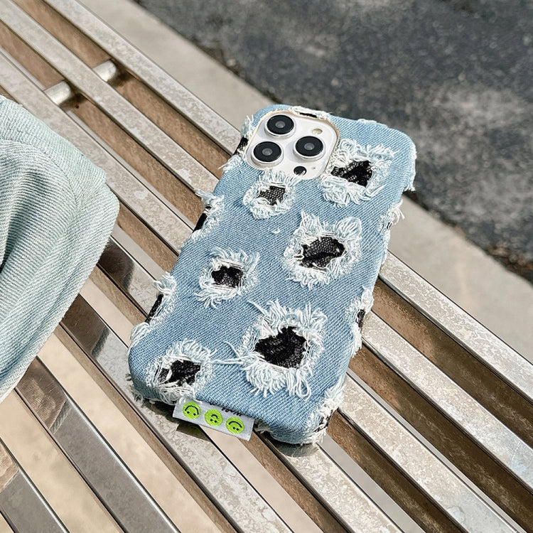 Funda para iPhone 11 de Pu con Múltiples Agujeros y Encaje (Negro)