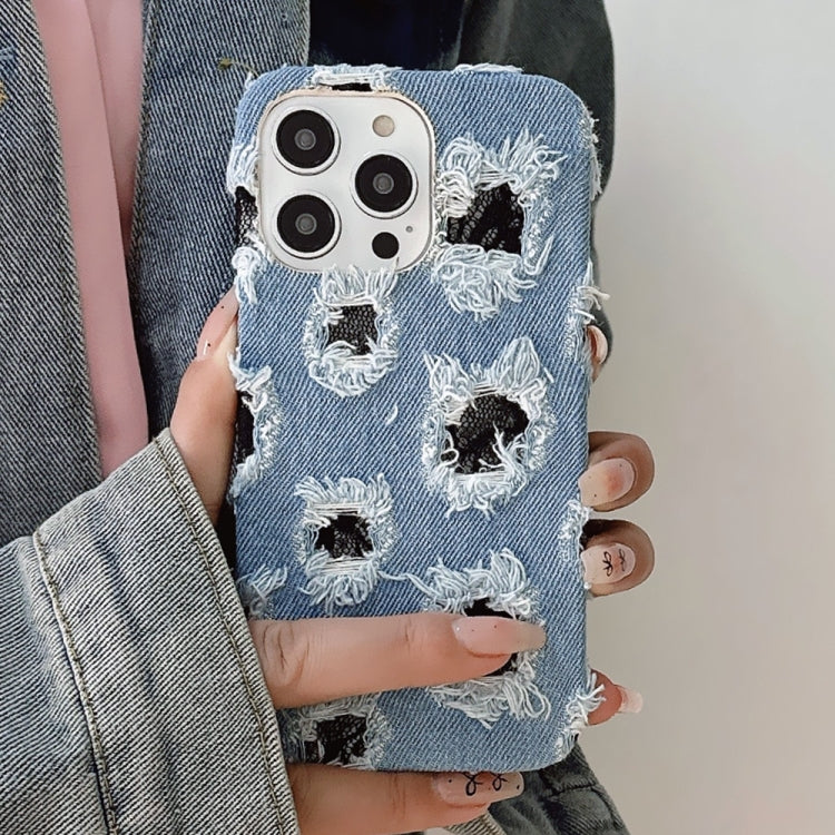 Funda de Pu iPhone 16 Pro Max Múltiples Agujeros Encaje (Negro)
