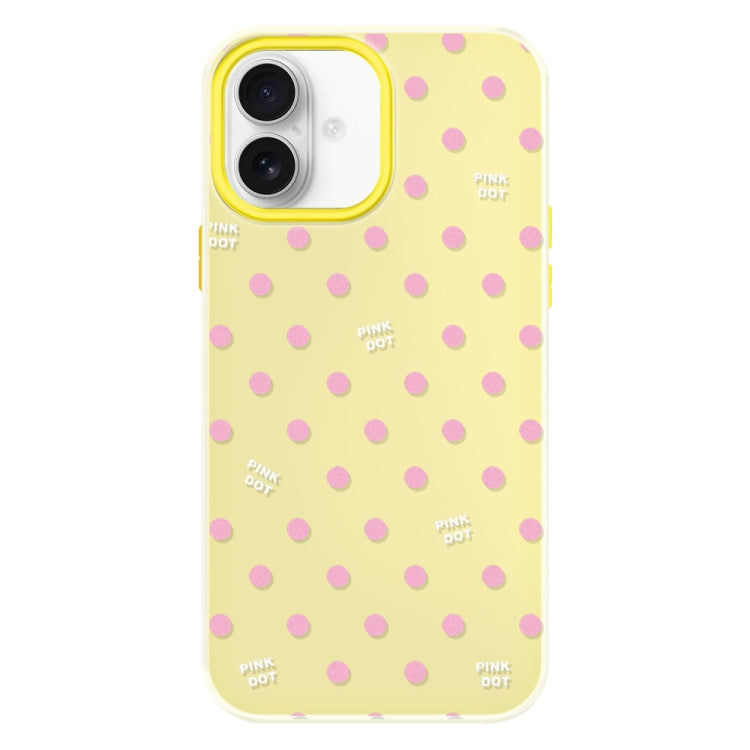 Funda Híbrida TPU y Policarbonato para iPhone 16 con Tacto Sedoso (Lunares Amarillos)