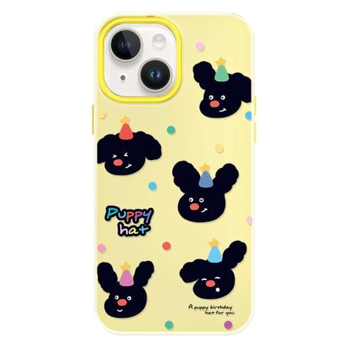 Funda híbrida TPU y PC iPhone 14 con Tacto Sedoso (Sombrero de Cachorro Amarillo)