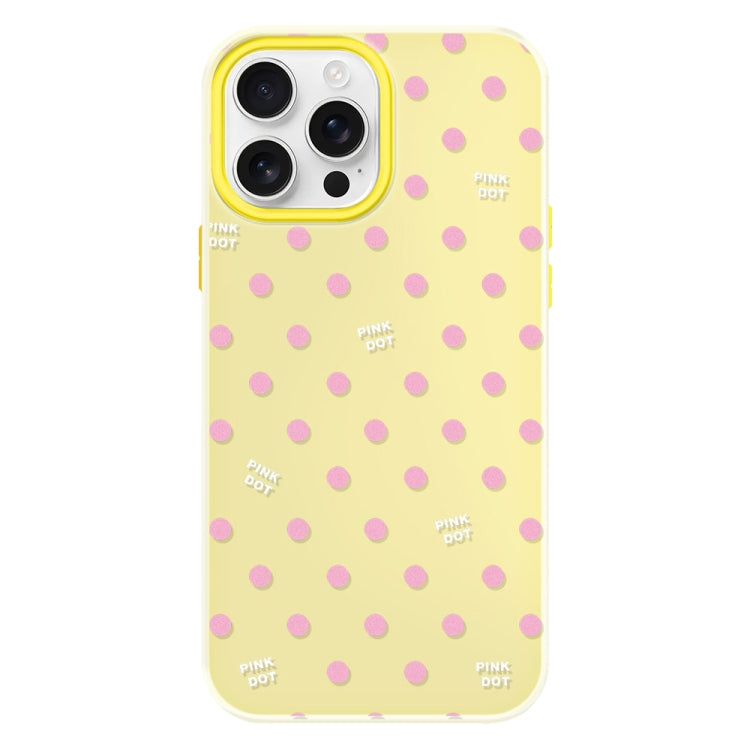 Funda híbrida TPU Policarbonato iPhone 14 Pro Max con tacto sedoso (Lunares Amarillos)
