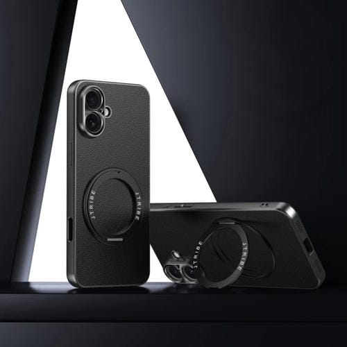 Funda de Cuero Lisa con Soporte Magsafe para iPhone 16 (Negra)